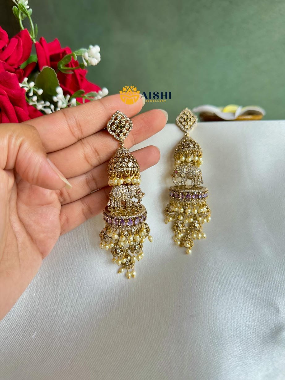 Elephant Layered AD Jhumka with (Purple)-AE146 - Image 2
