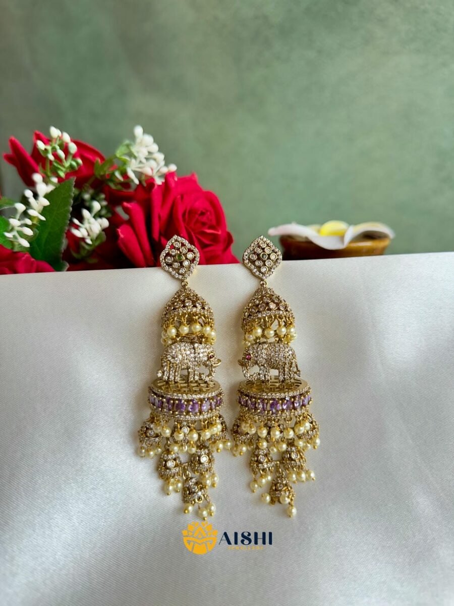 Elephant Layered AD Jhumka with (Purple)-AE146