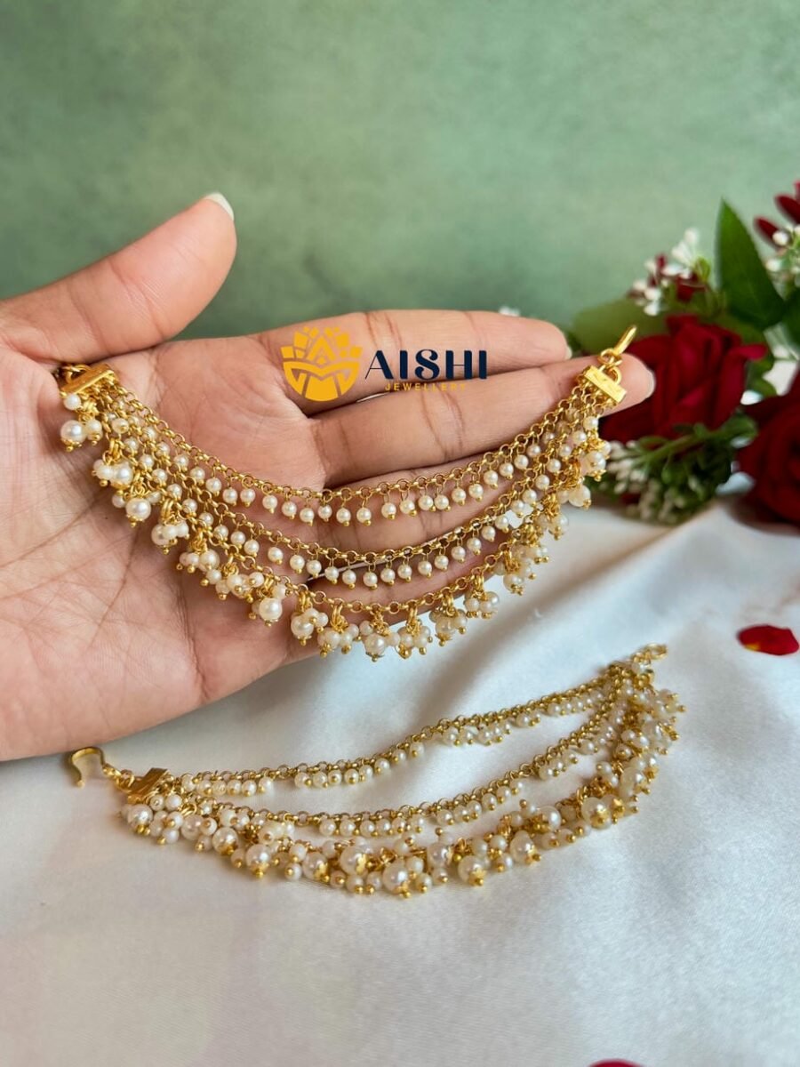 Antique white pearl 3 layer Earchain -EC124