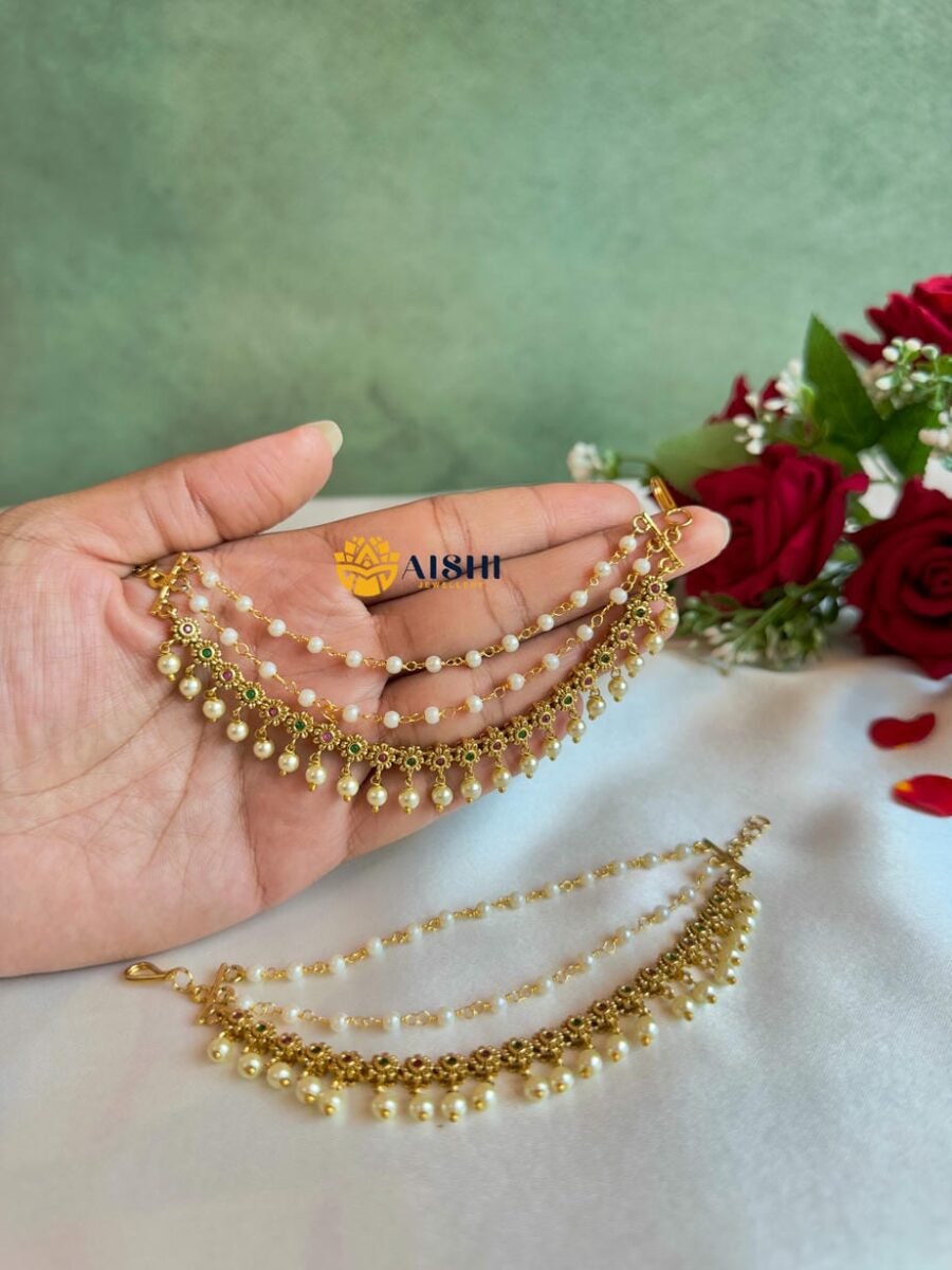 Elegant 3-Layer White Bead Eaechain-EC126