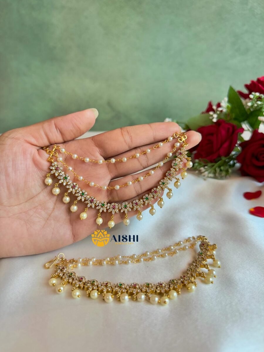 Ethnic Earchain With White Beads-EC128