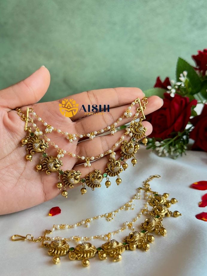 Peacock Design with White Bead Earchain-EC135