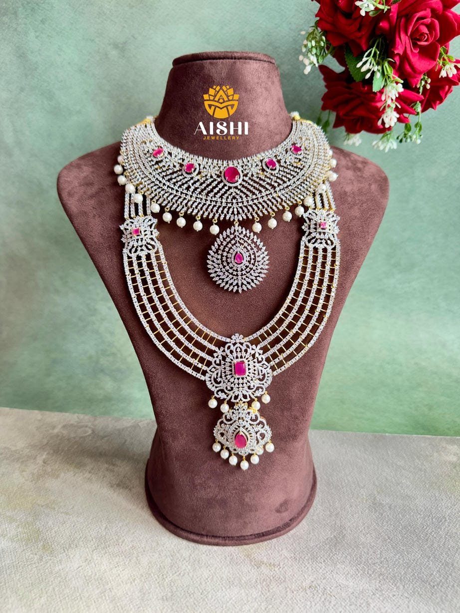 Elegant American Diamond Ruby Jewellery Set- BS067