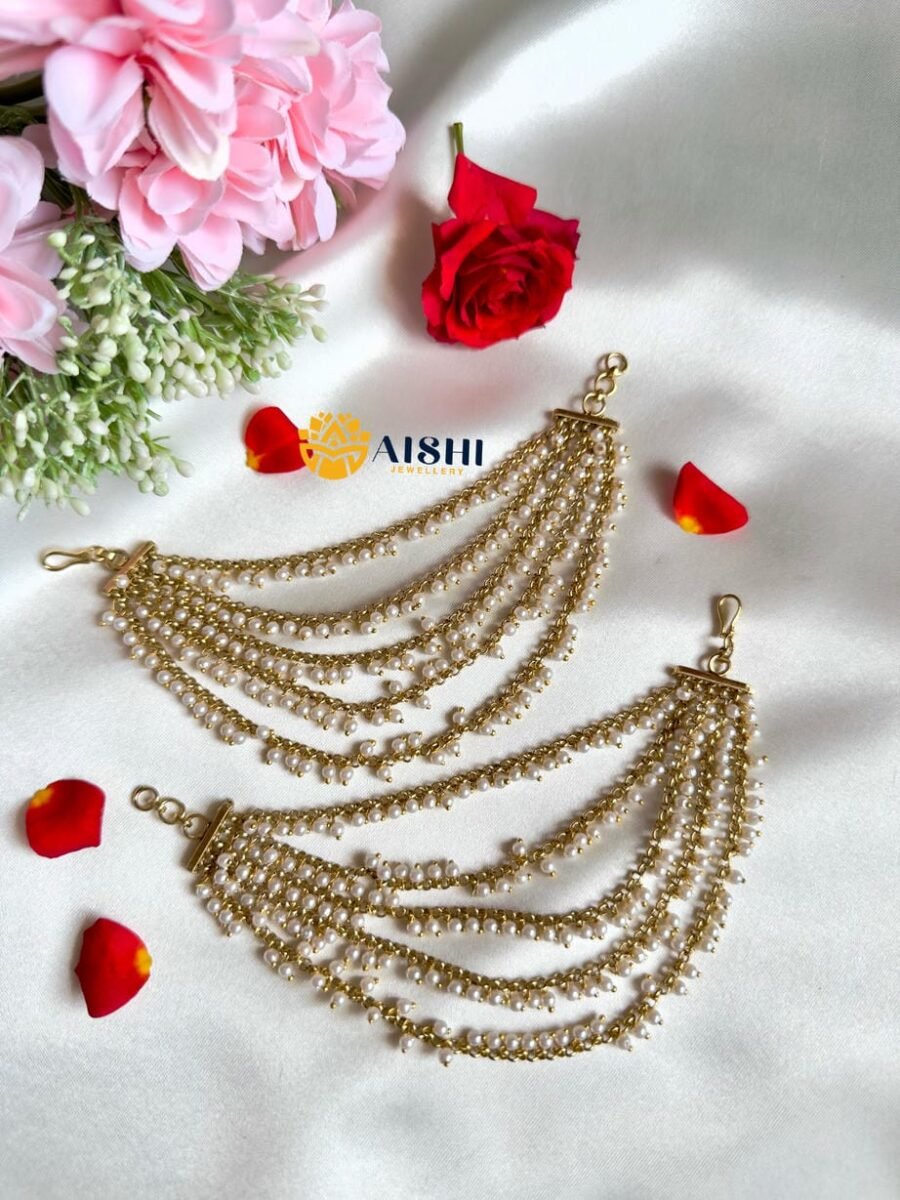 Antique 5 Layer White Pearl Earchain-EC131