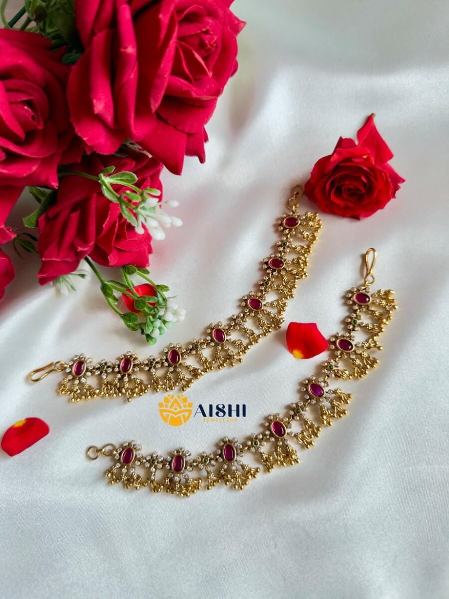 Antique Floral Earchain(Ruby)-EC137