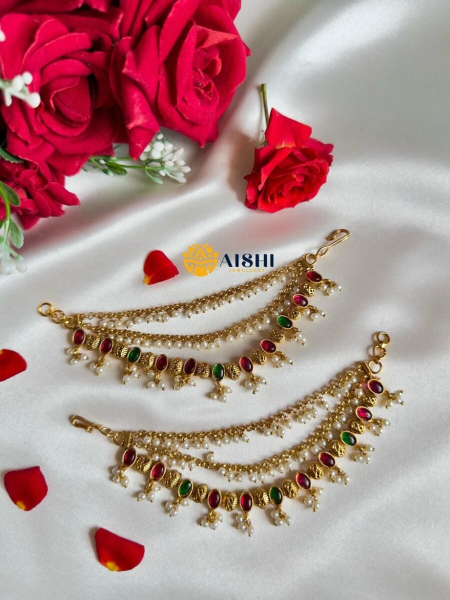 Antique Manga White Beads Earchain -EC140