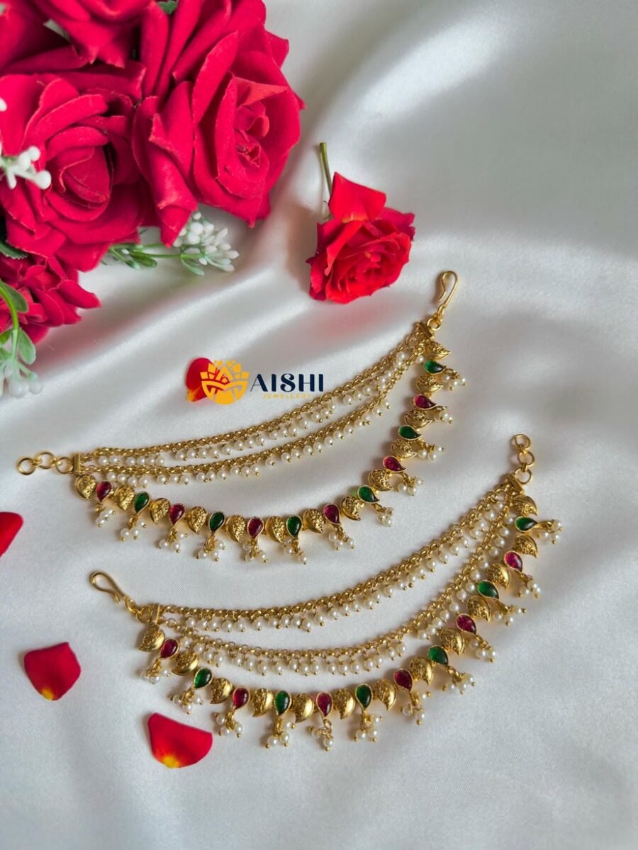 Antique Manga Multi white Beads Earchain -EC141