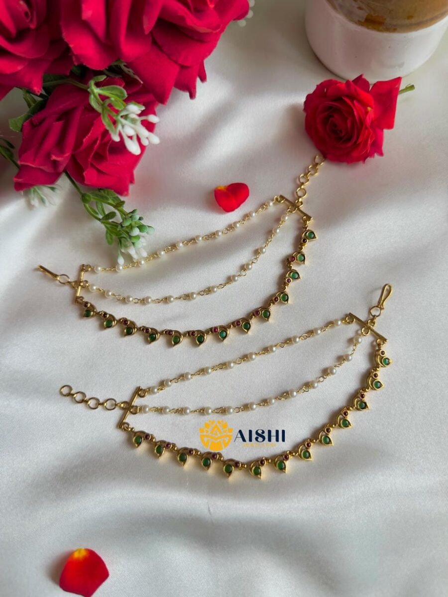 Antique Peacock white Beads Earchain-EC142