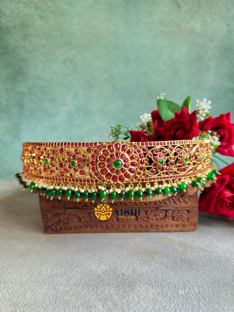 Kemp Floral Green Beads Hipbelt-HB244