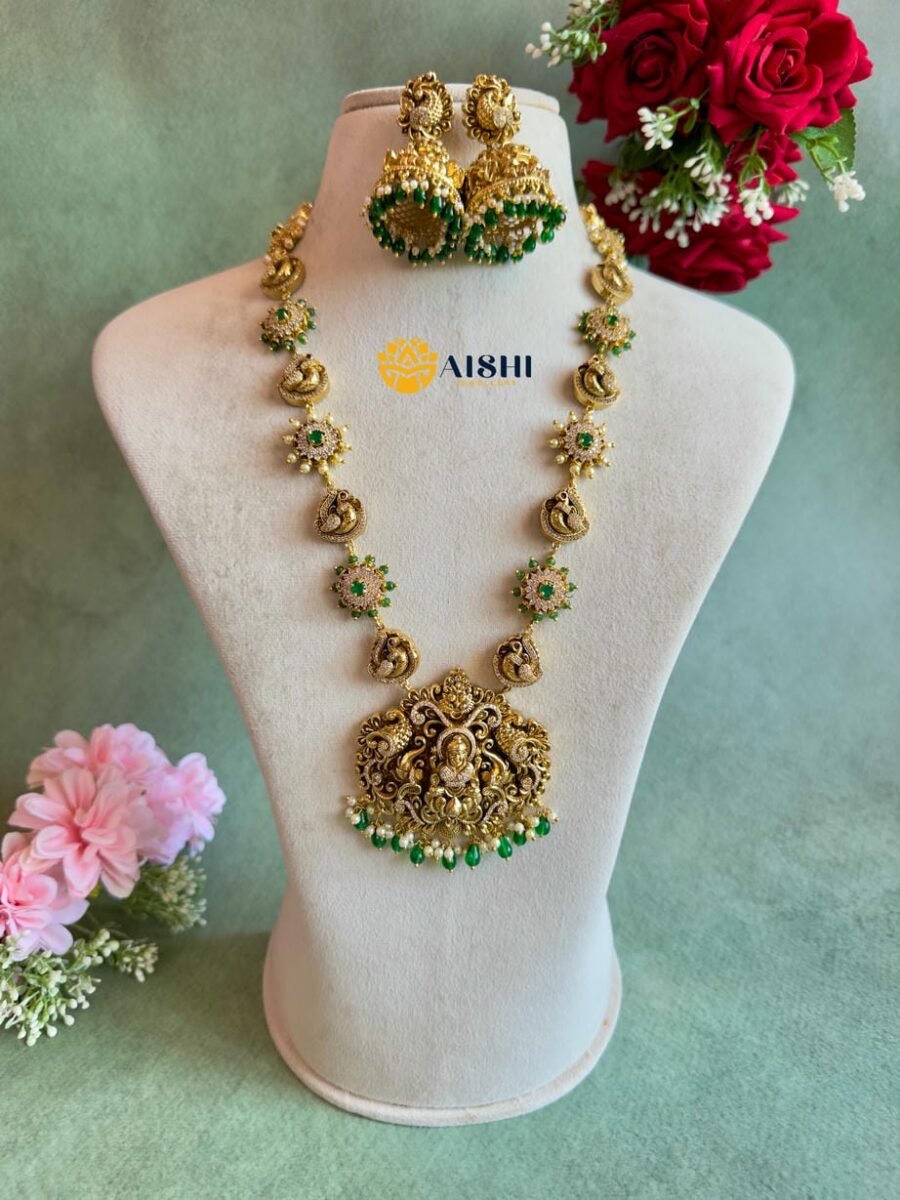 Elegant Lakshmi Floral Green Beads Haram-LH397