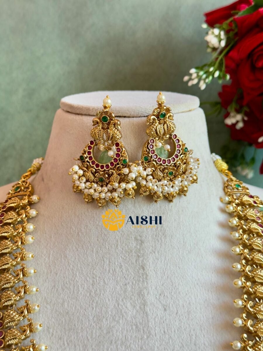 Elegant Mayura Haram with Mint Beads-LH413