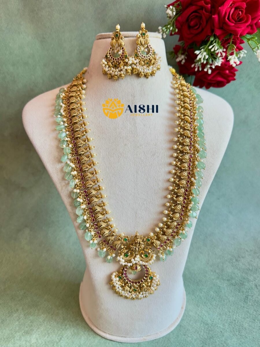 Elegant Mayura Haram with Mint Beads-LH413