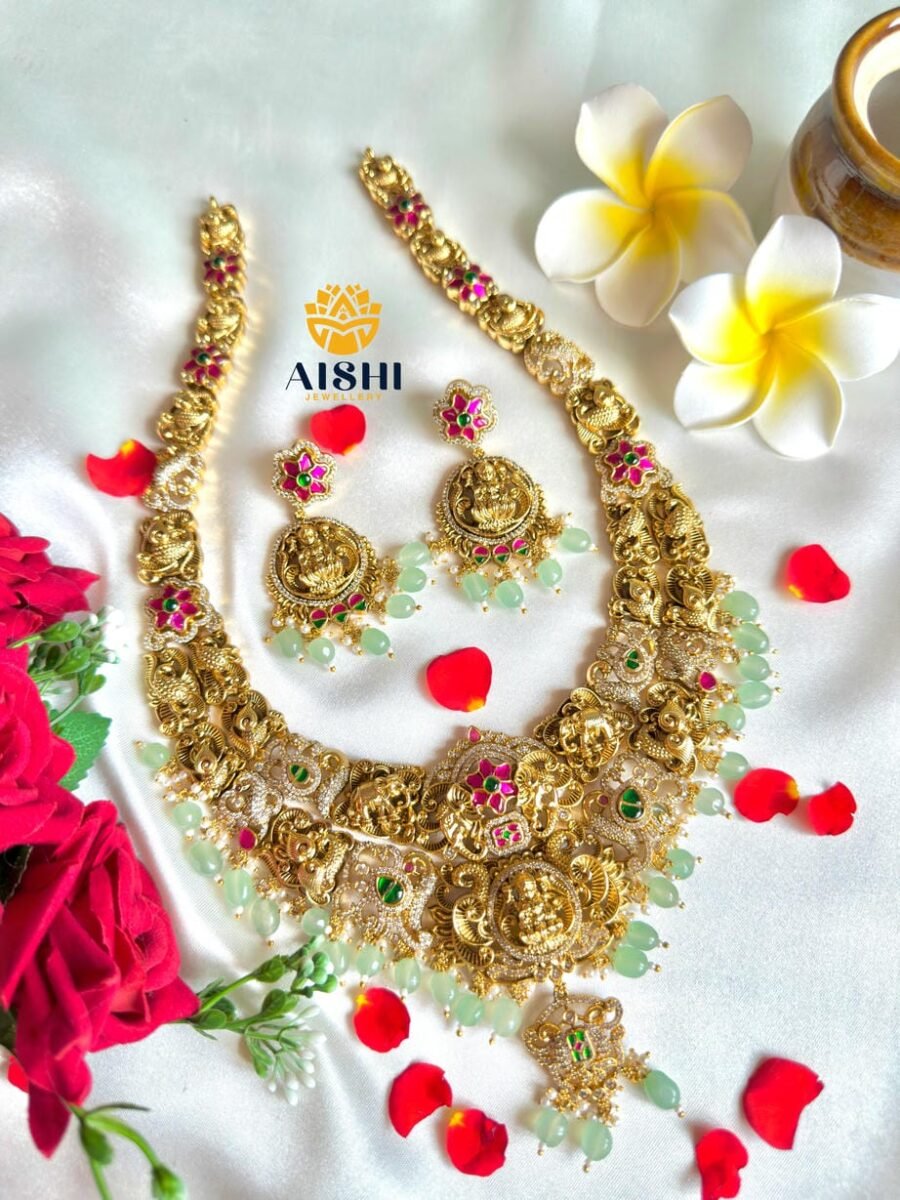 Antique Sparkling Nakshi Mint Haram-LH422