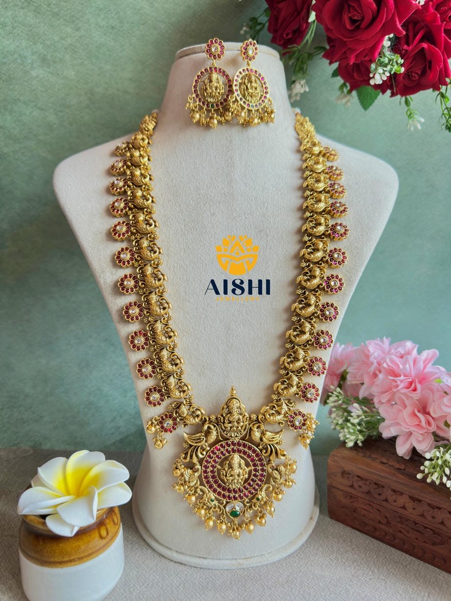 Antique Nakshi Peacock Floral Haram(Gold)-LH426