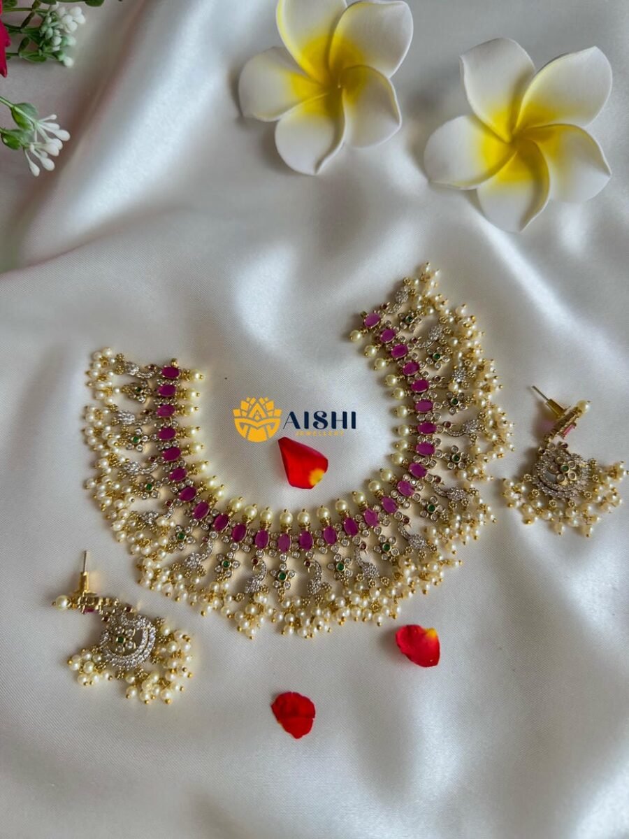 Elegant Ruby AD Floral Necklace-N748