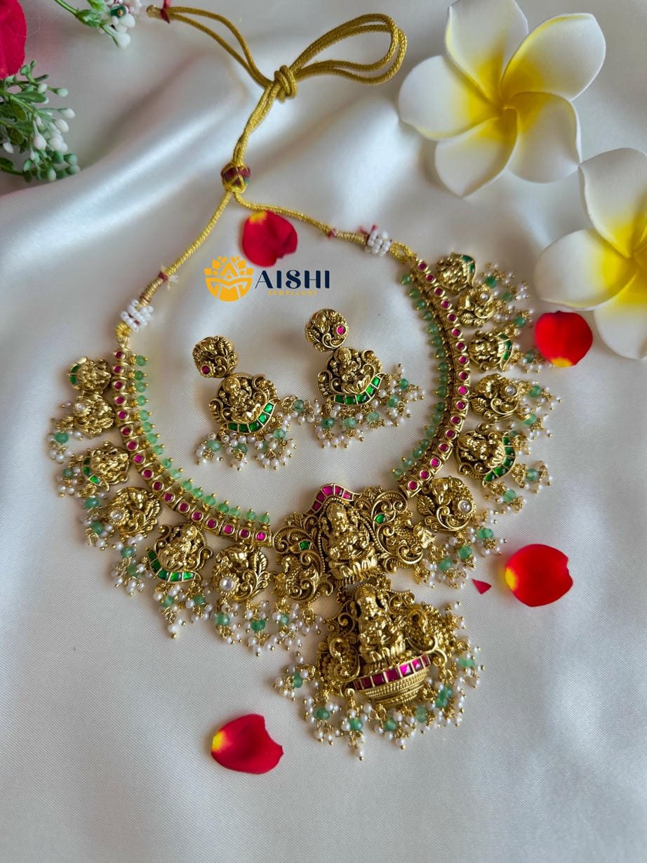 Antique Jadu Lakshmi Peacock Mint Green Necklace-N751