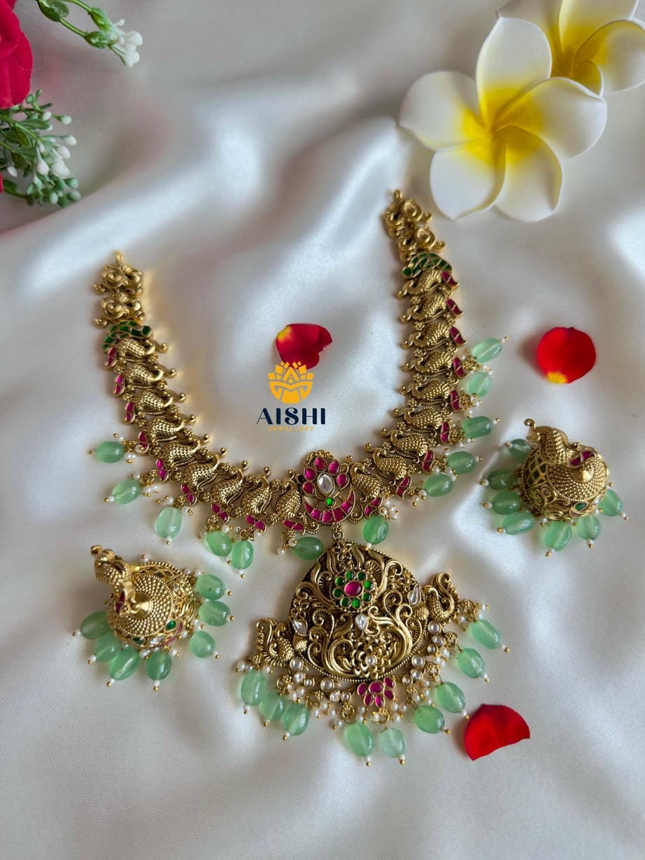 Peacock Kemp Mint Beads Necklace-N768