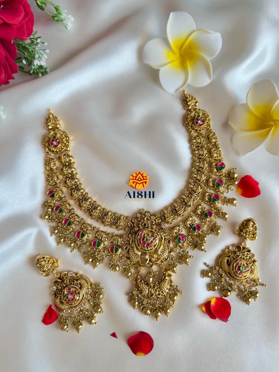 Nakshi Mayura Jadu Stones Necklace-N773