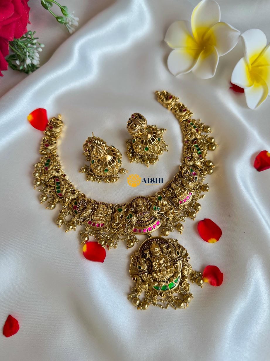 Antique Jadu Nakshi Necklace(Golden)-N779