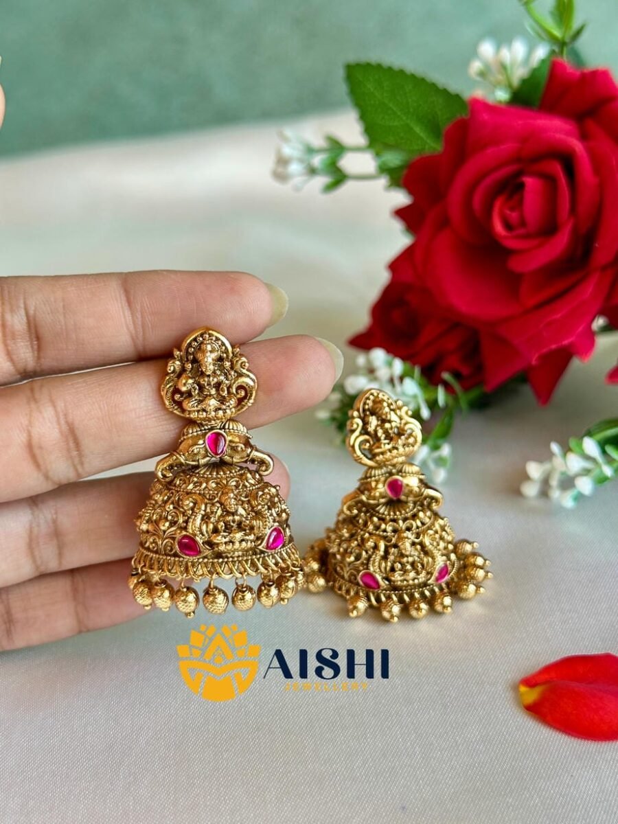 Temple Nakshi Jhumka(Gold Beads)-E412