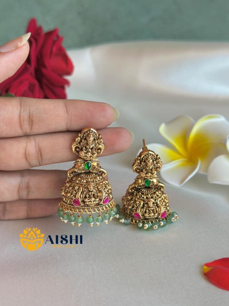 Temple Nakshi Jhumka(Mint Beads)-E413