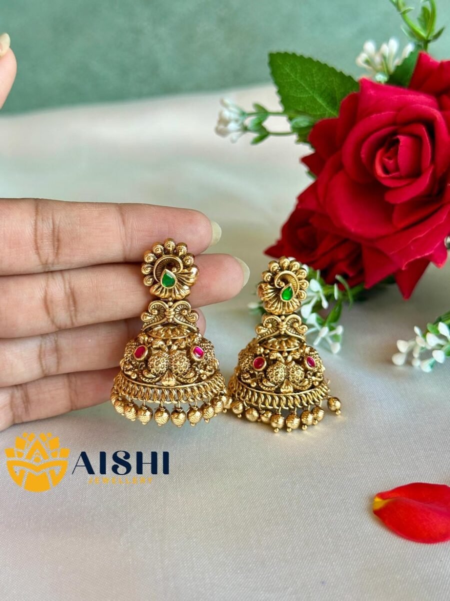 Antique Peacock Jhumka(Gold)-E414