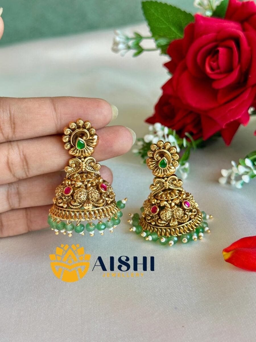 Antique Peacock Jhumka(Mint)-E415