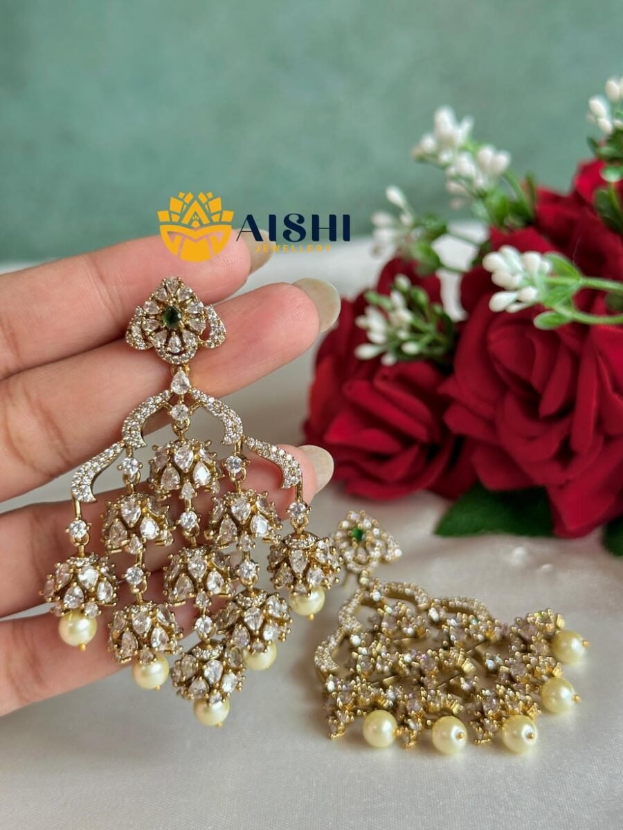 Sparkling Green AD Pearl Drops Earring-AE149