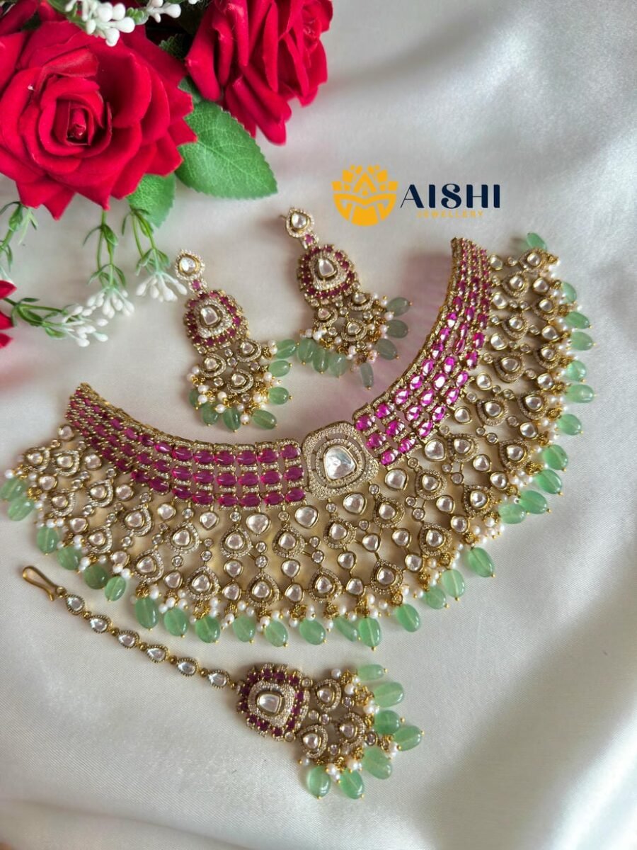 Royal Ruby White Sparkle AD Necklace-AN372