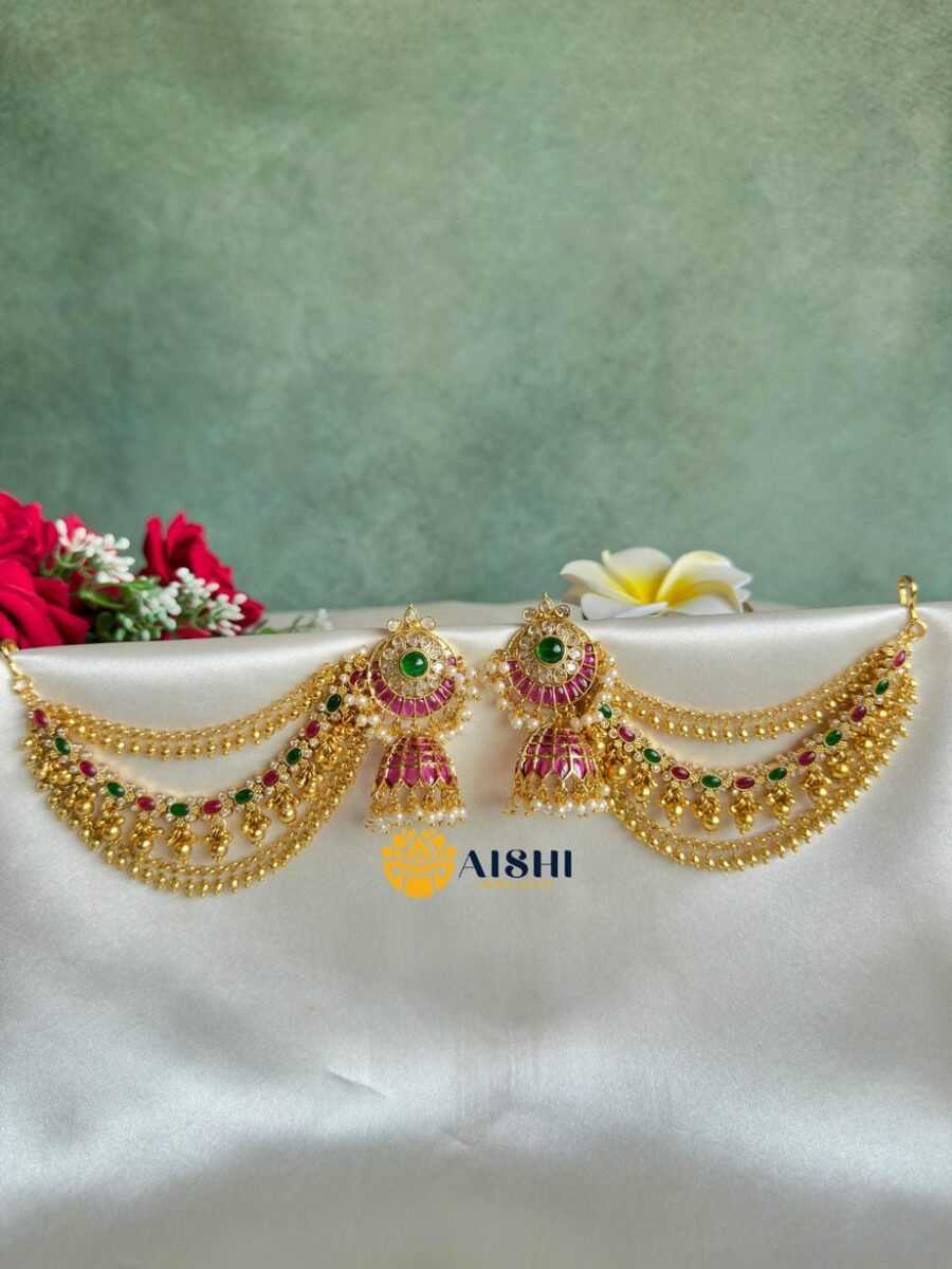 Moon Kemp Jhumka With Earchain-BS105