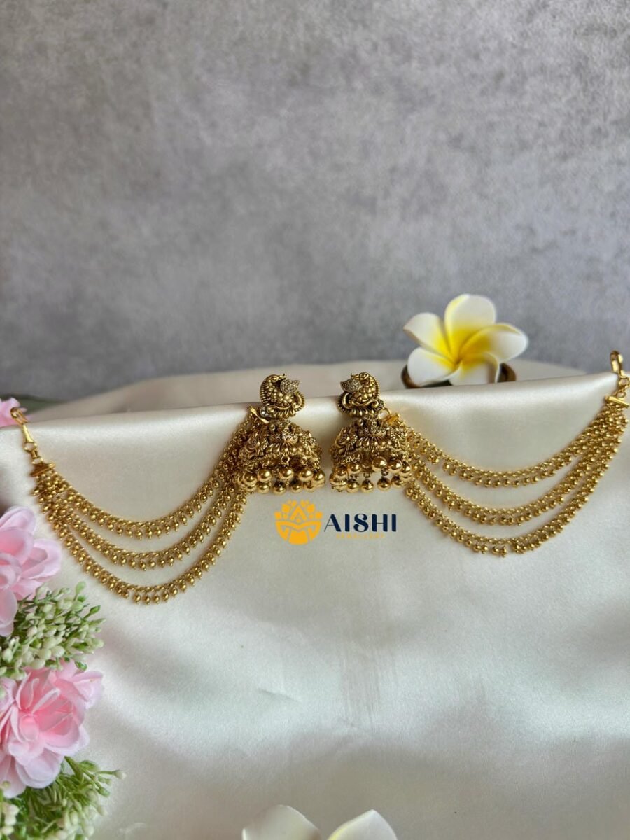 Antique Nakshi Jhumka With Earchain -BS109