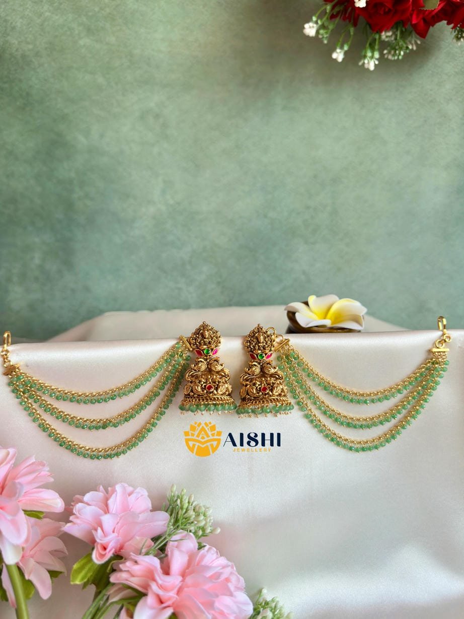 Antique Mint Jhumka With Earchain-BS110