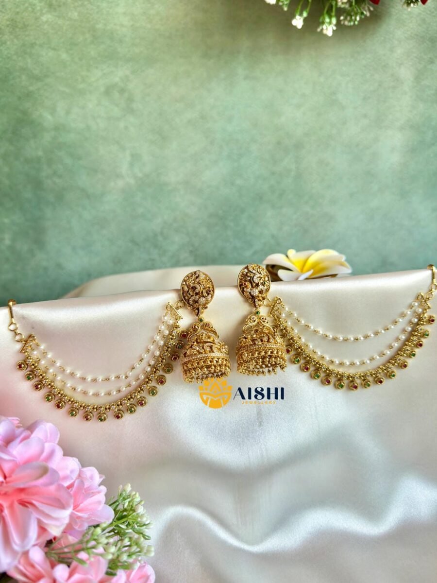 Antique Crafted Jhumka with Earchain-BS112