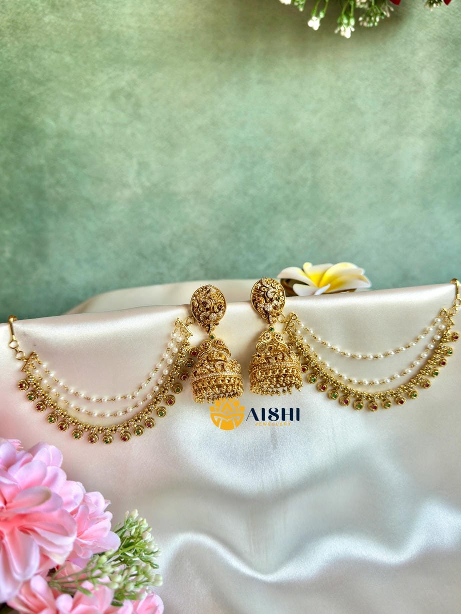 Antique Crafted Jhumka with Earchain-BS112