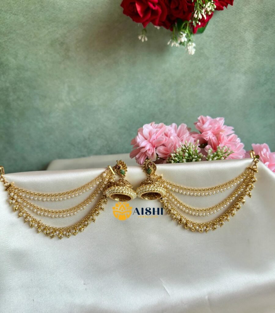 Vintage Peacock Jhumka With Earchain-BS108