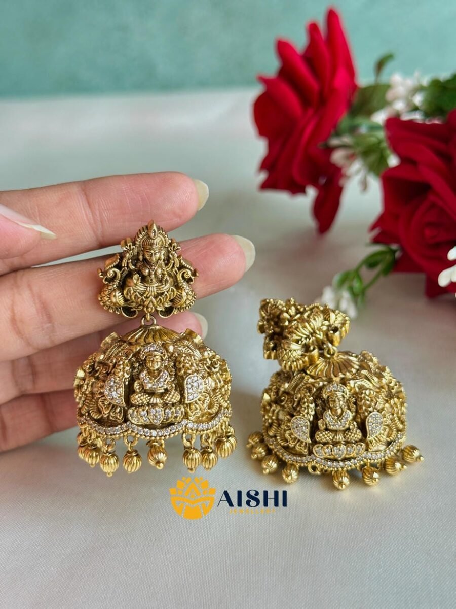Antique Lakshmi with Peacock Jhumka – E350