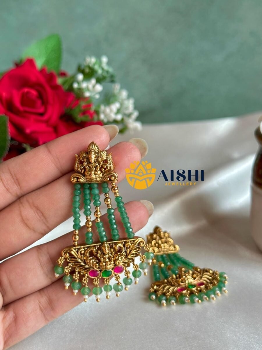 Temple Style Green Beads Earring-E418