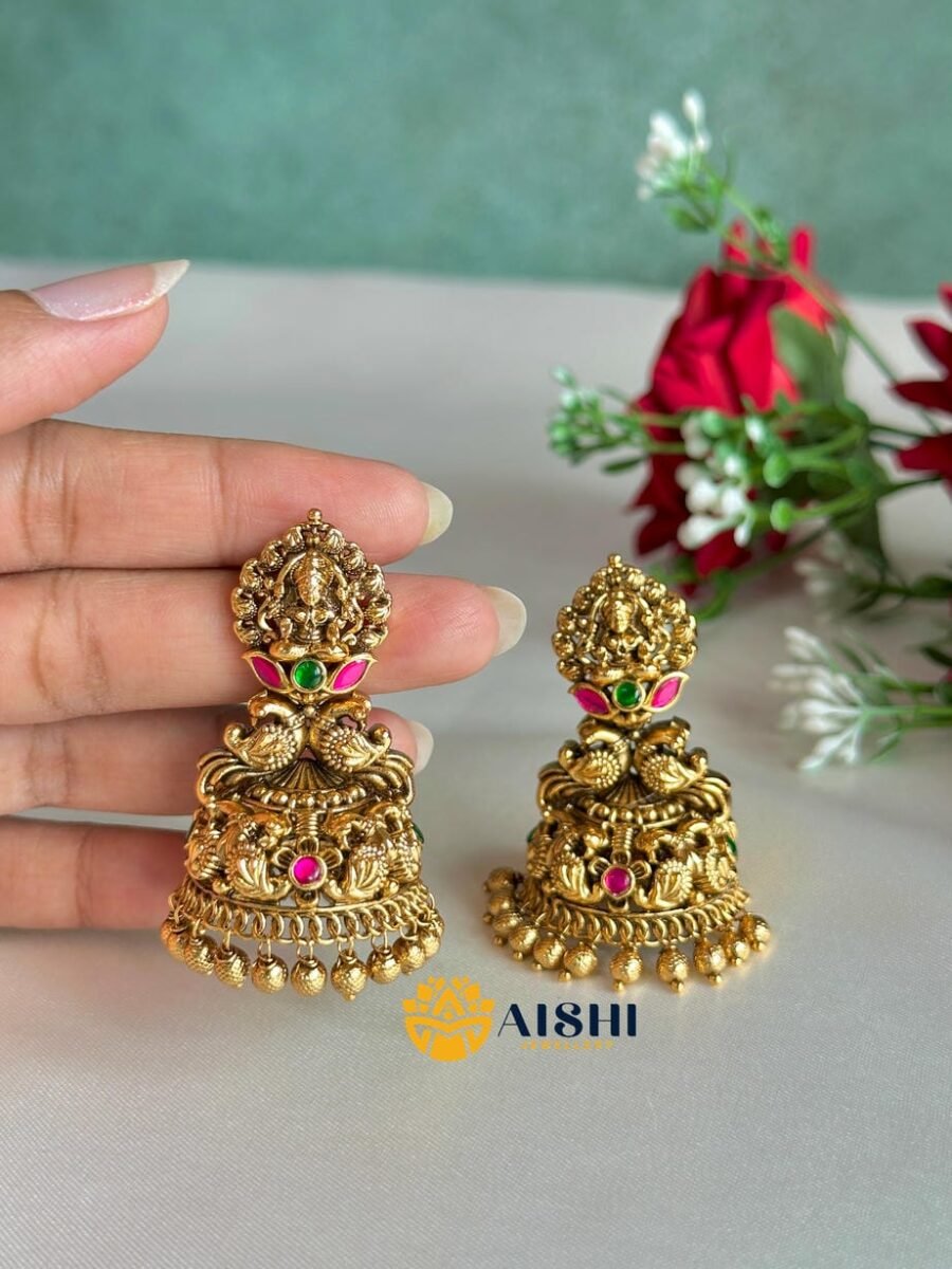 Gold Inspired Nakshi Jhumka (Gold Beads)-E424