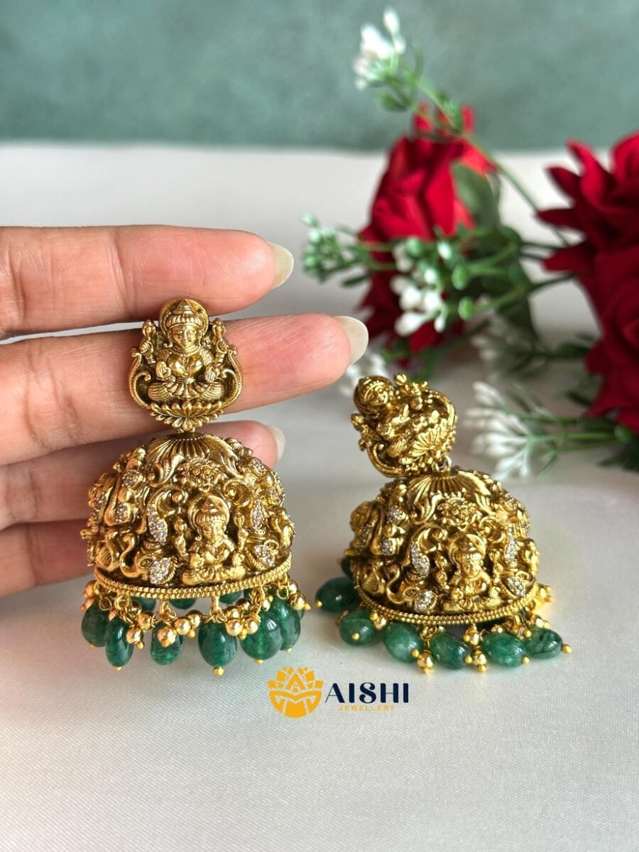 Bridal Nakshi Green Beads Earring-E431