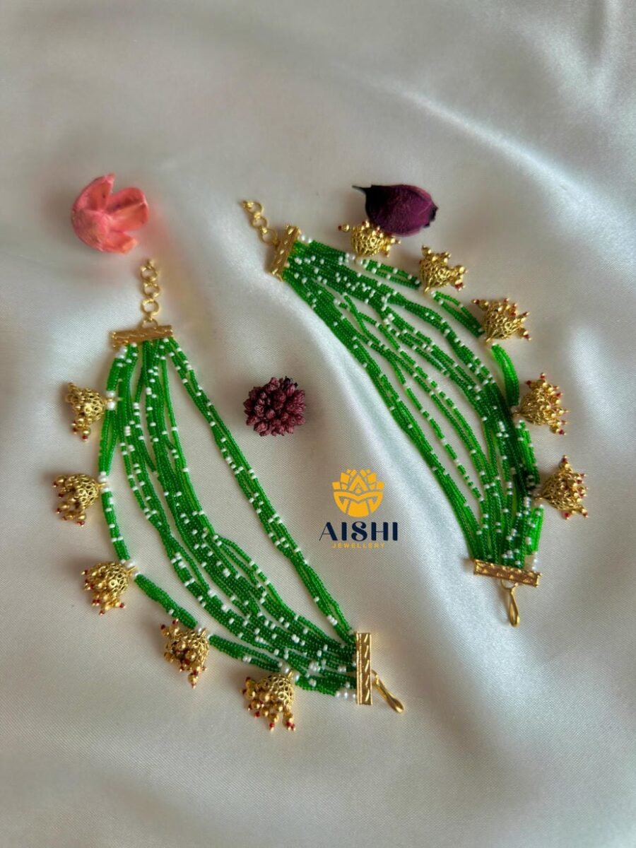 Green Pearl Jhumka Design Earchain-EC159