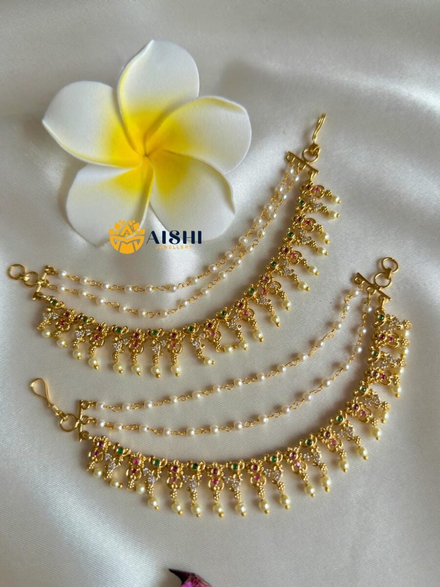 Sparkling Floral White beads Earchain- EC160