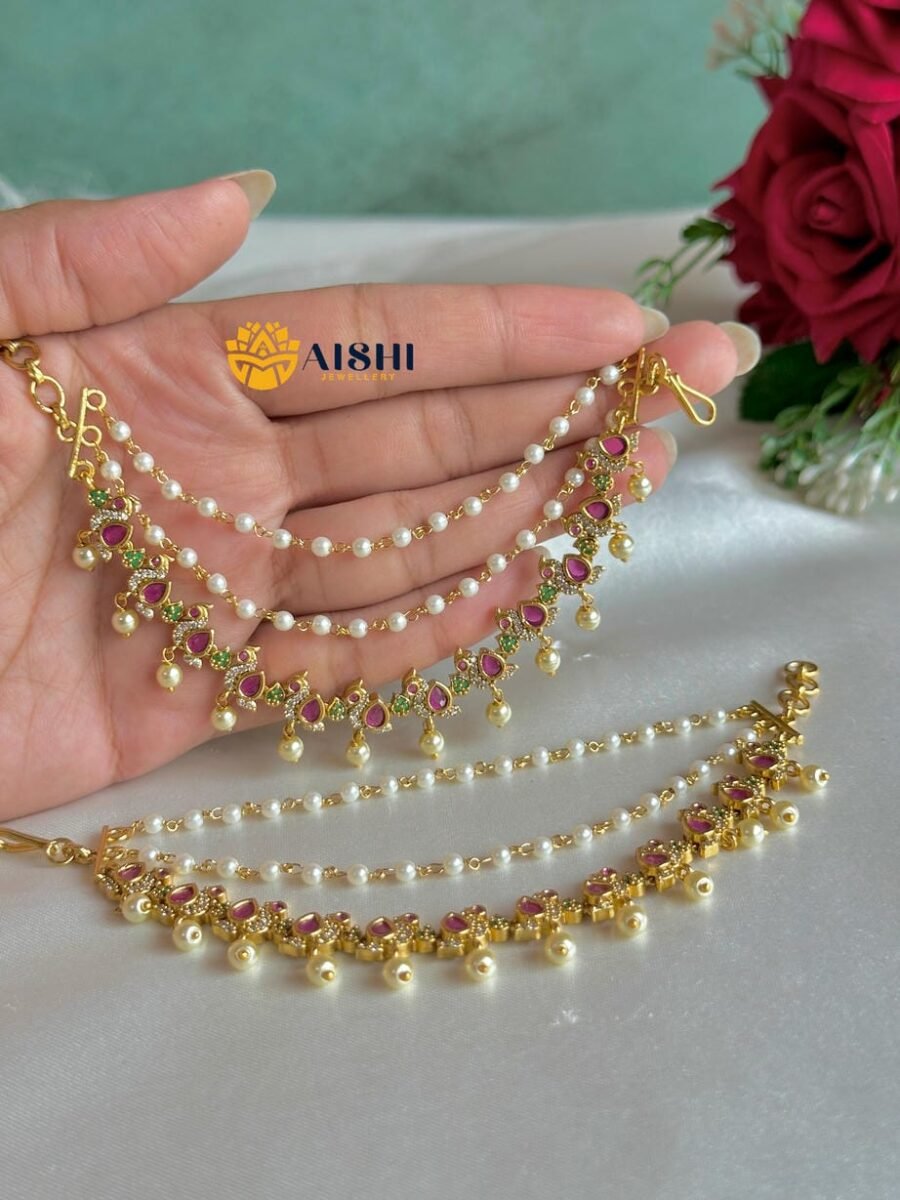 Peacock White Beads Earchain-EC163