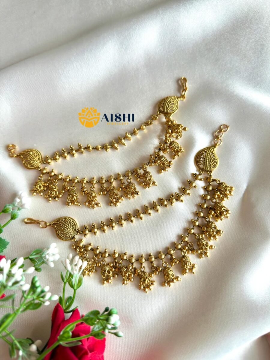 Two Layer Jhumka Gold beads Earchain-EC166