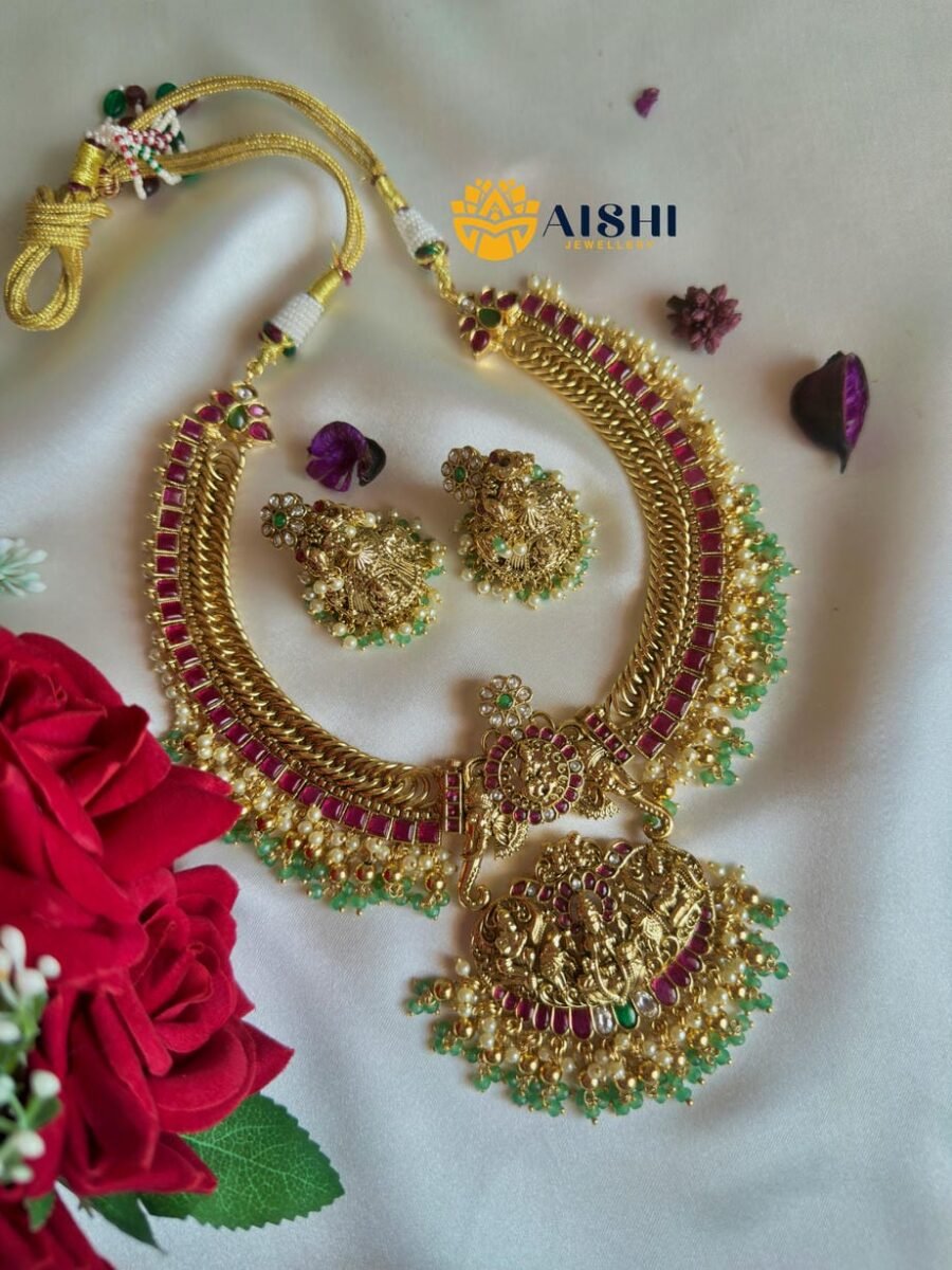 Vintage Nakshi Ruby Mint Beads Necklace(Detachable Pendant)-N811