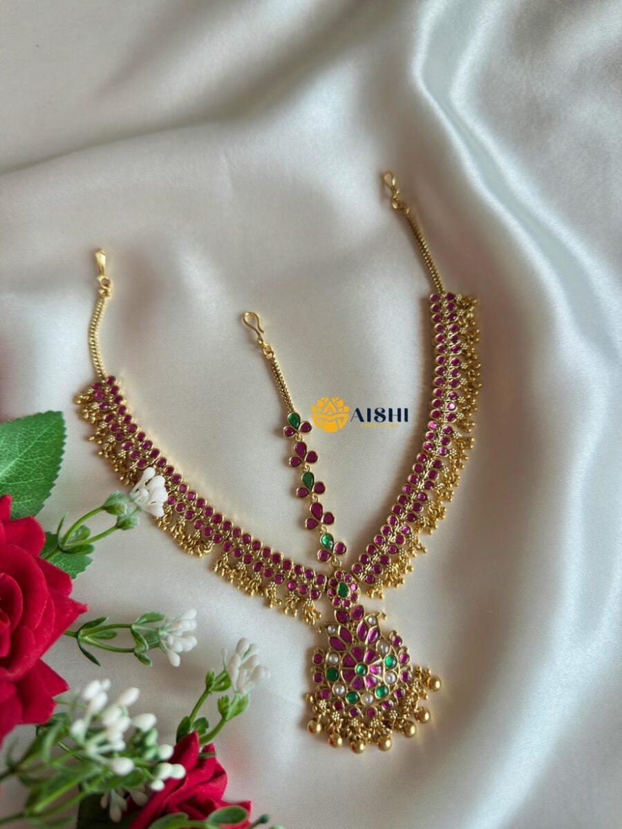 Floral Kemp Tikka(Gold Beads)-T329