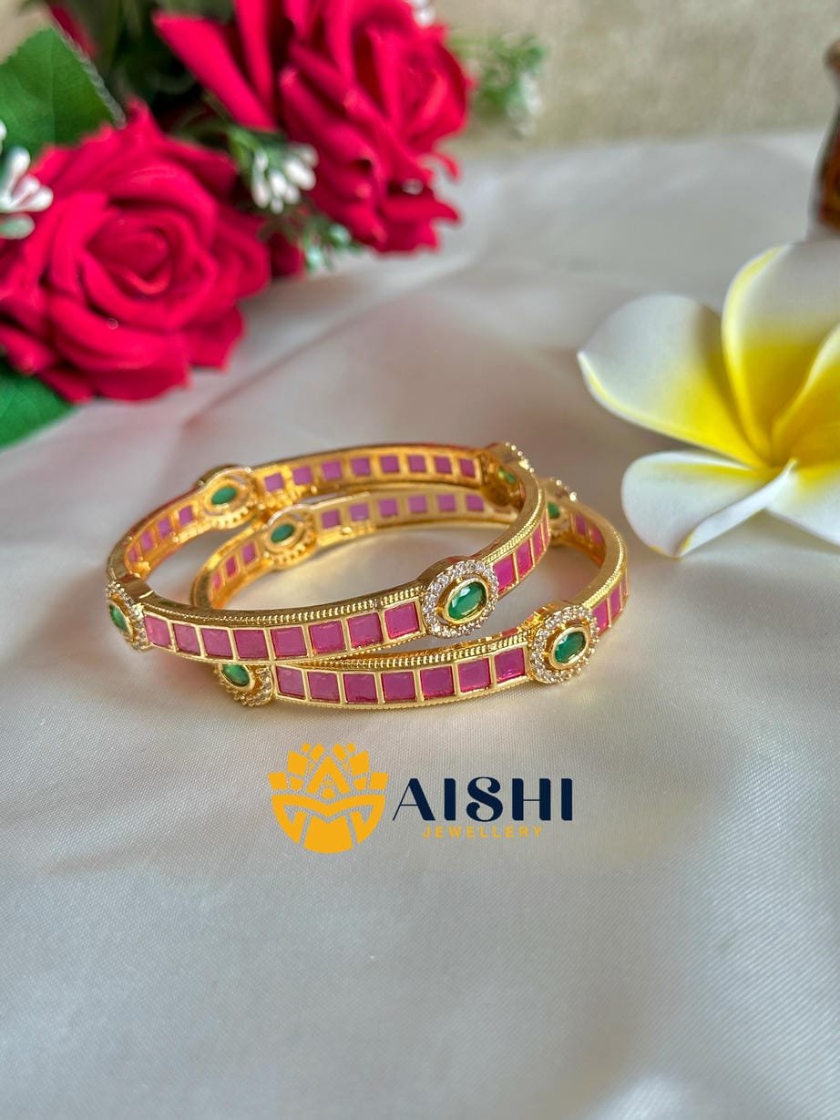 Floral Ruby Bangle(Pair)- B214