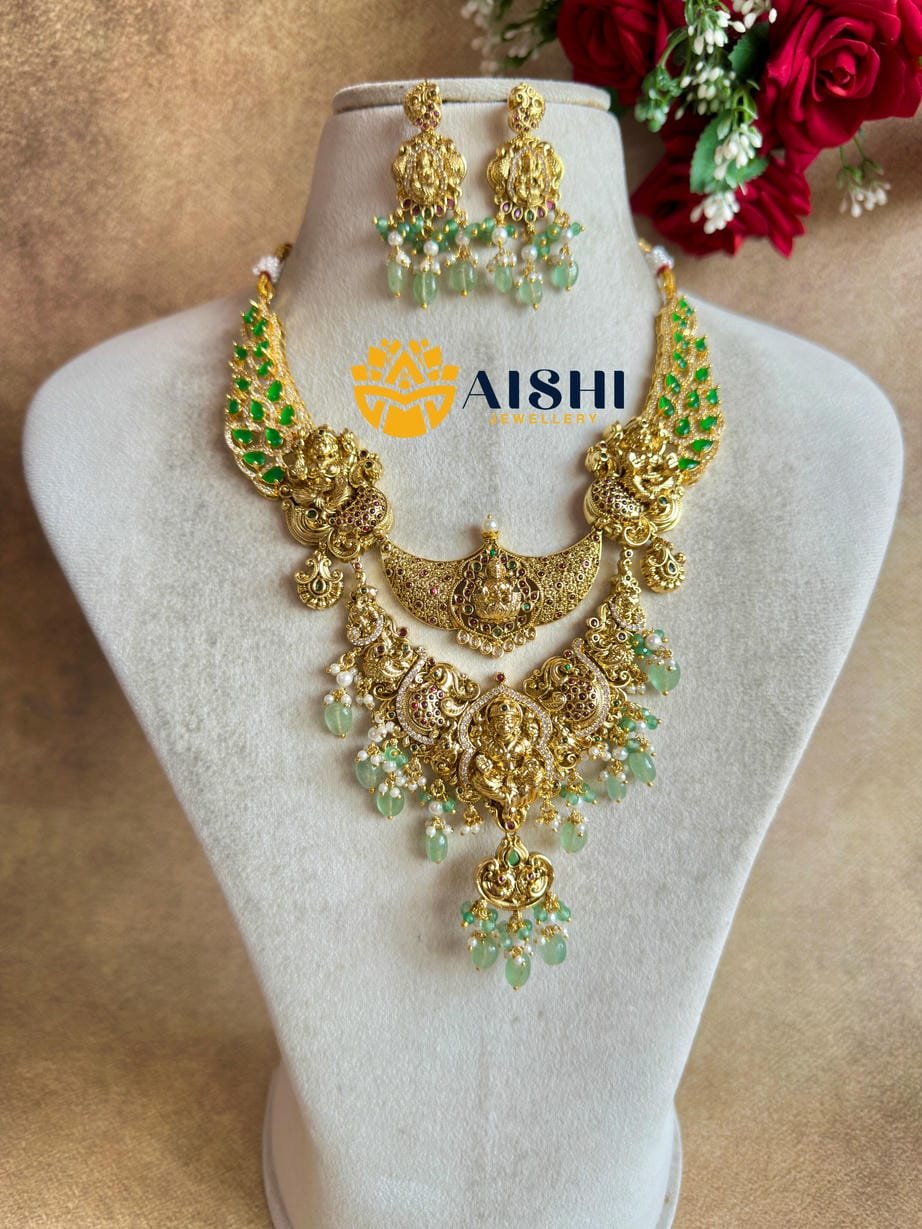 Nakshi Sparkilng Necklace(Mint Beads)-N833