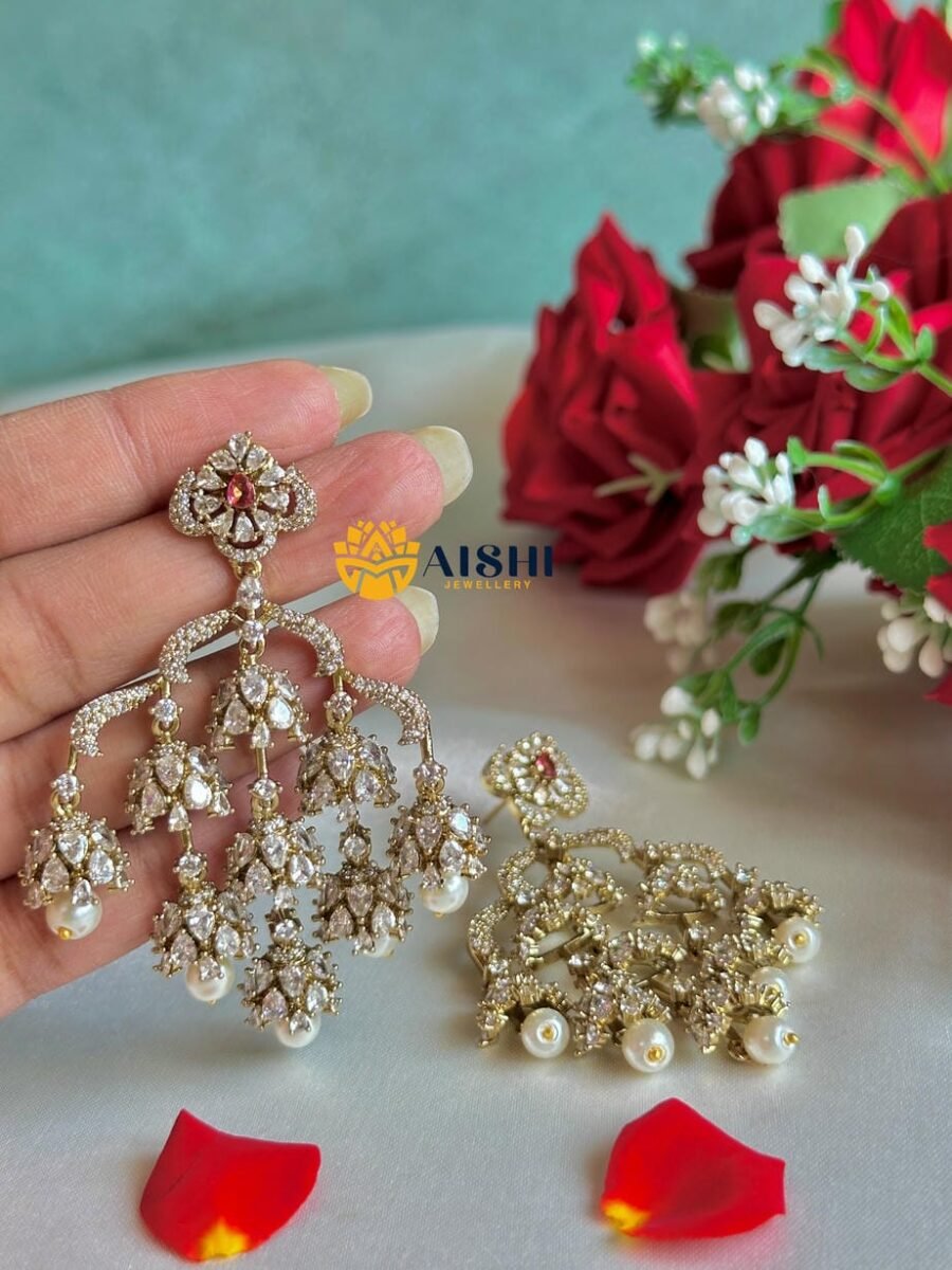 Sparkling Ruby AD Pearl Drops Earring-AE148