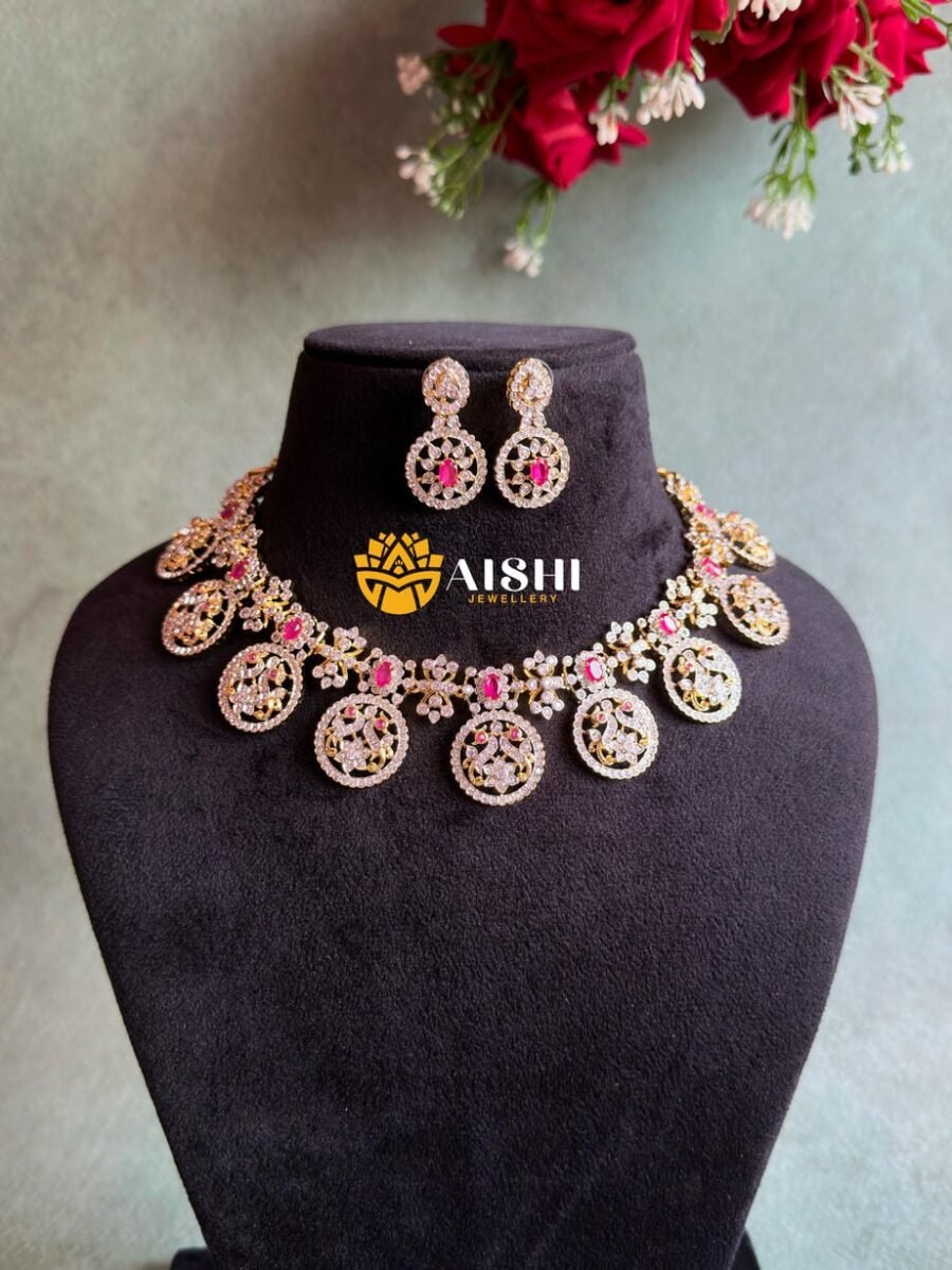 Starlit Elegance AD Neckpiece(Ruby)-AN394