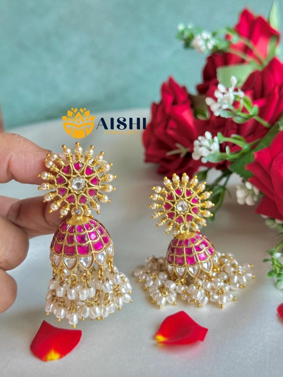 Floral Rice beads Earring(Jadau)-E452